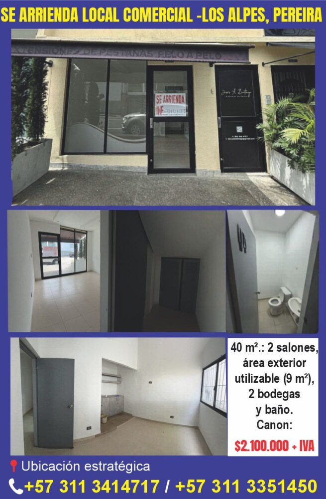 SE ARRIENDA LOCAL COMERCIAL LOS ALPES PEREIRA