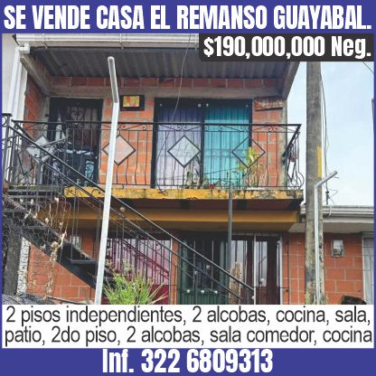 SE VENDE CASA EL REMANSO GUAYABAL.