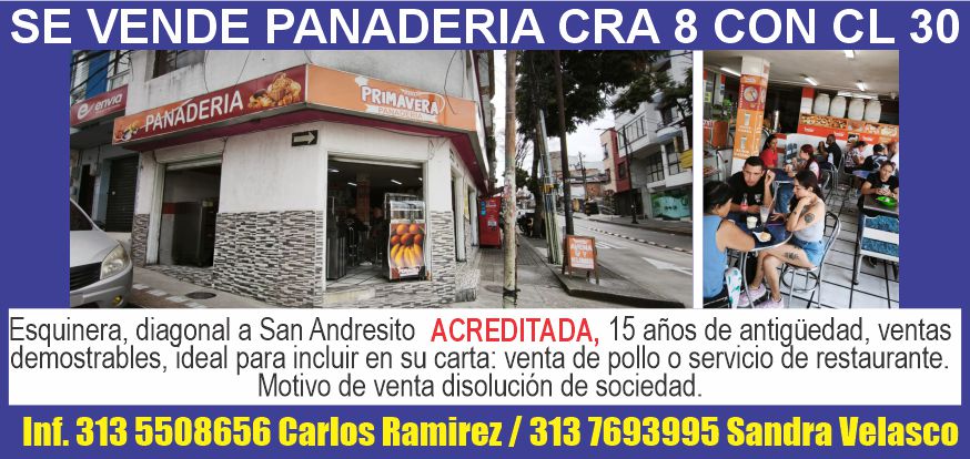 SE VENDE PANADERIA CRA 8 CON CL 30.