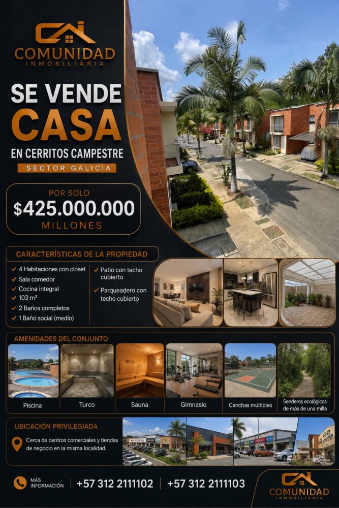 SE VENDE CASA EN CERRITOS CAMPESTRE. SECTOR GALICIA.